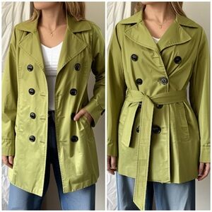 90s Y2K Cleo Timeless Style Cotton Blend Green Double Breasted Trench‎ Coat